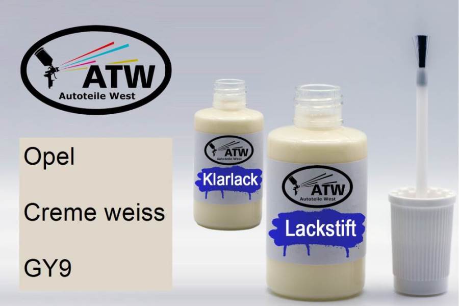 Opel, Creme weiss, GY9: 20ml Lackstift + 20ml Klarlack - Set, von ATW Autoteile West.